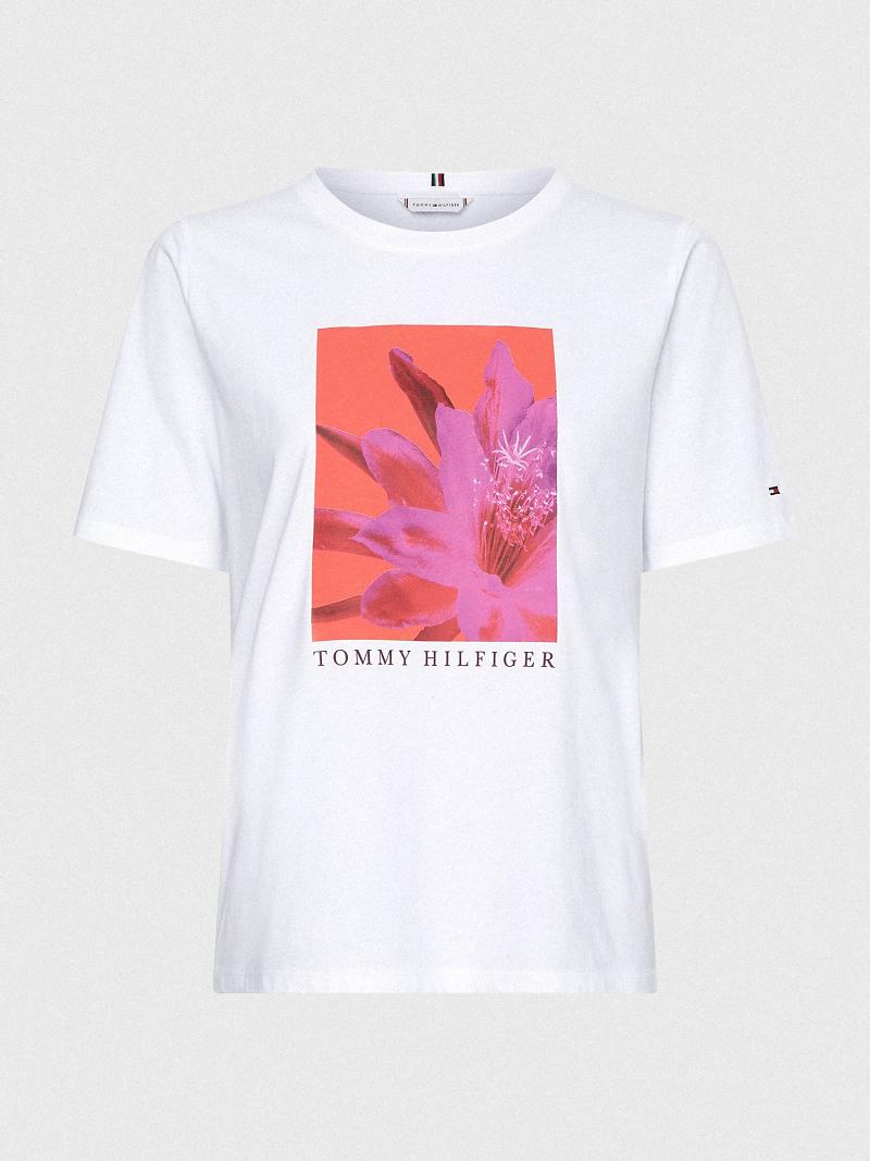 Női Tommy Hilfiger Floral Póló Fehér | HU 453WNB